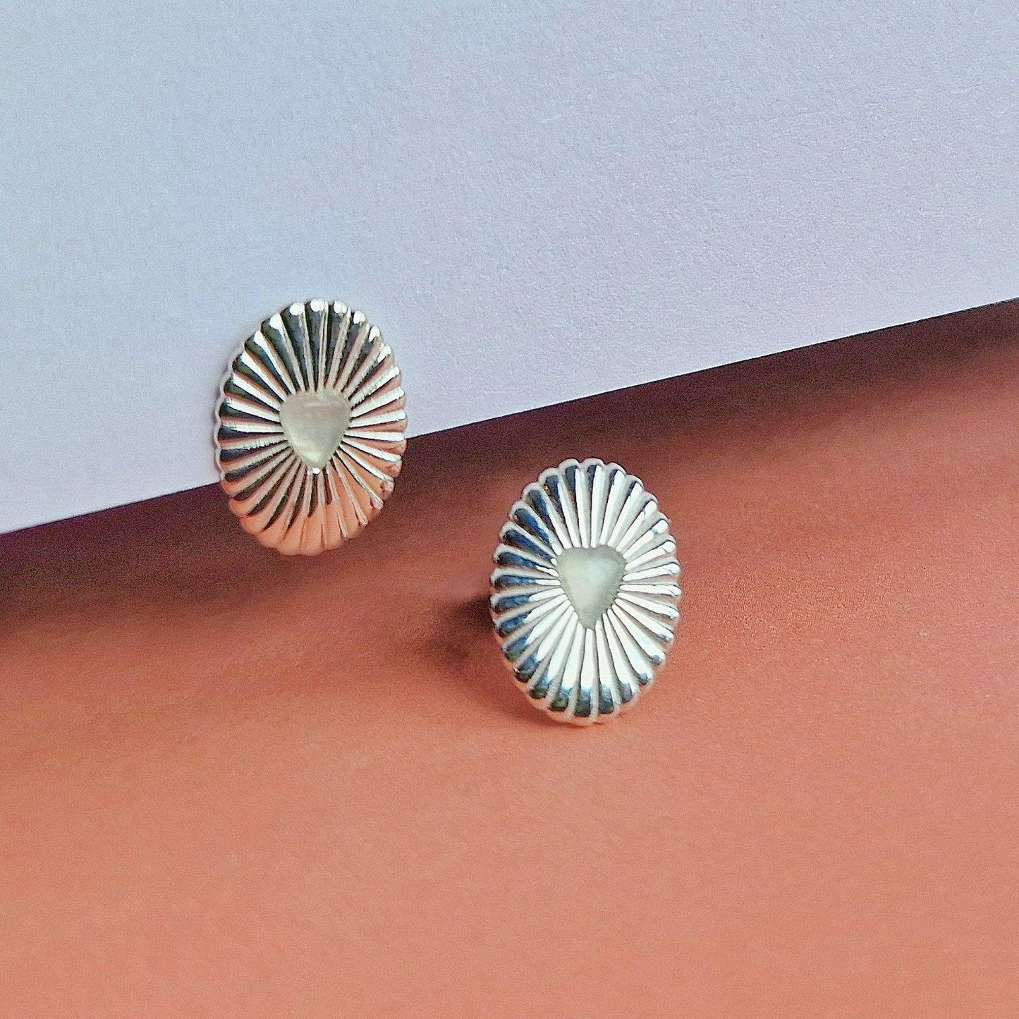 Silver Celeste Moonstone Heart Studs