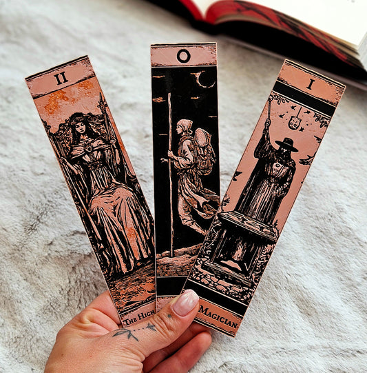Tarot Bookmarks Set #1 | Gothic Major Arcana Book Marks | The Fool, High Priestess & Magician