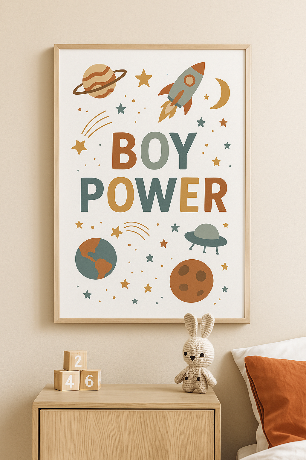 Boy Power – Colourful Space Adventure Wall Art (Earth & UFO Edition)