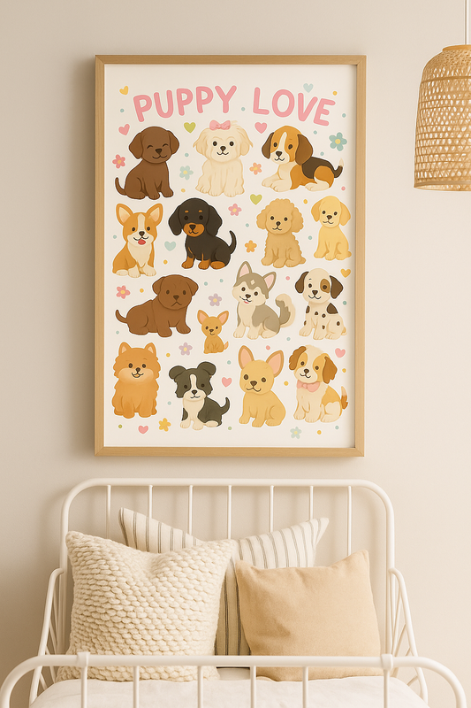 Puppy Love Wall Art – Cute Dog Print for Kids’ Room or Nursery
