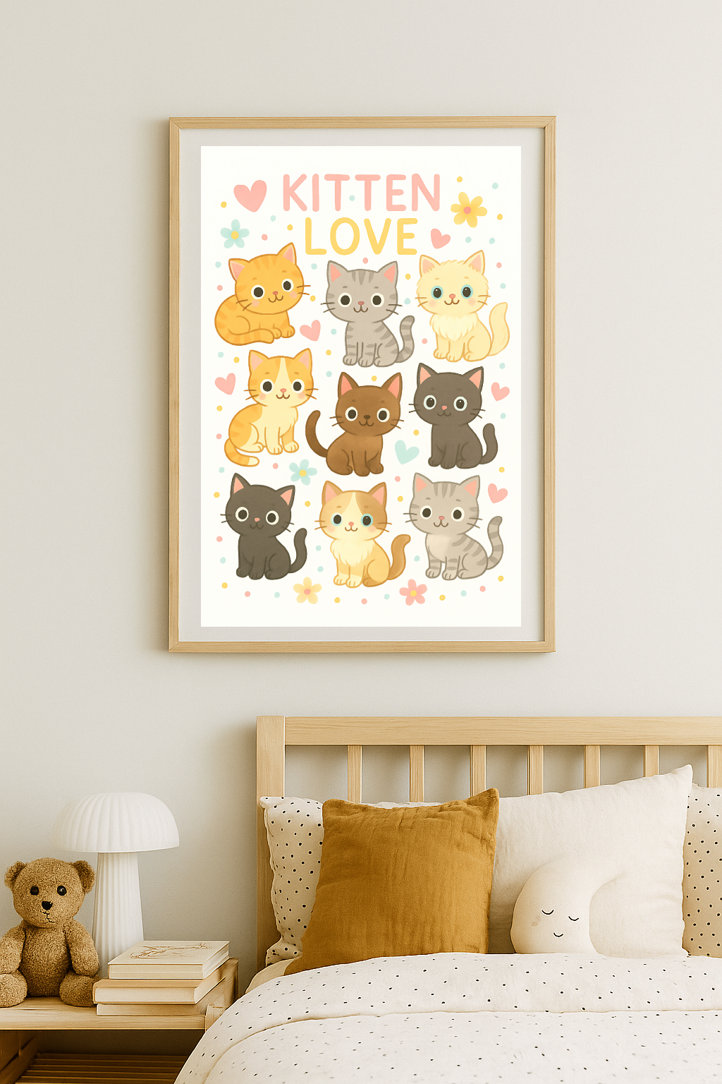 Kitten Love Wall Art – Cute Cat Print for Kids’ Room or Nursery