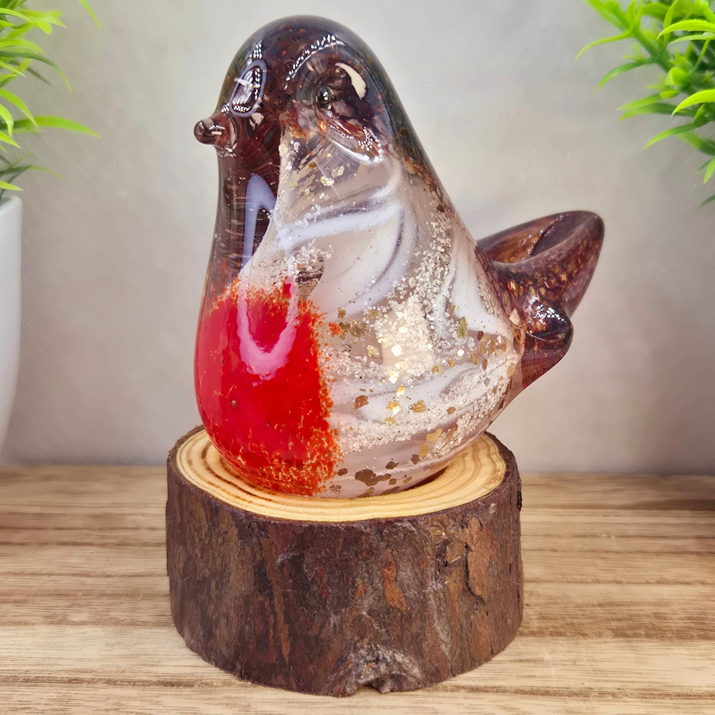 Handmade Glass Robin with Cremation Ashes