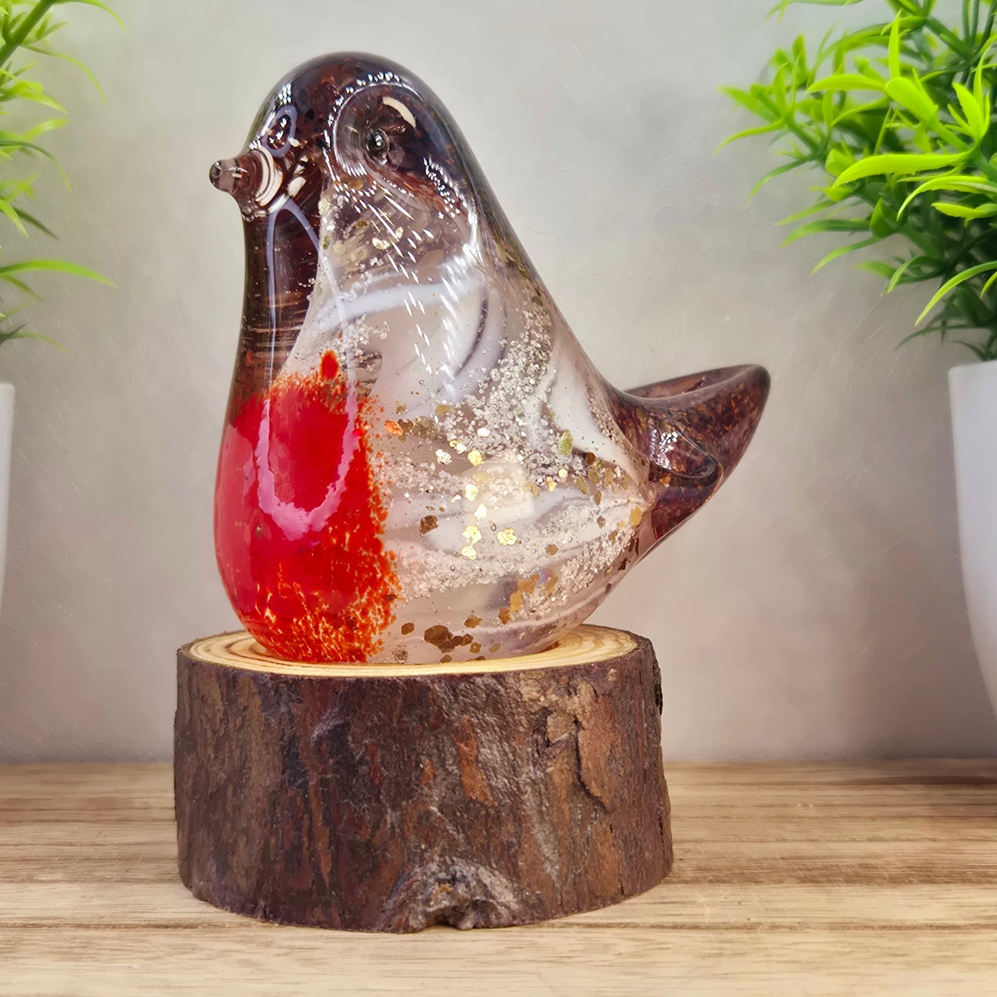 Handmade Glass Robin with Cremation Ashes