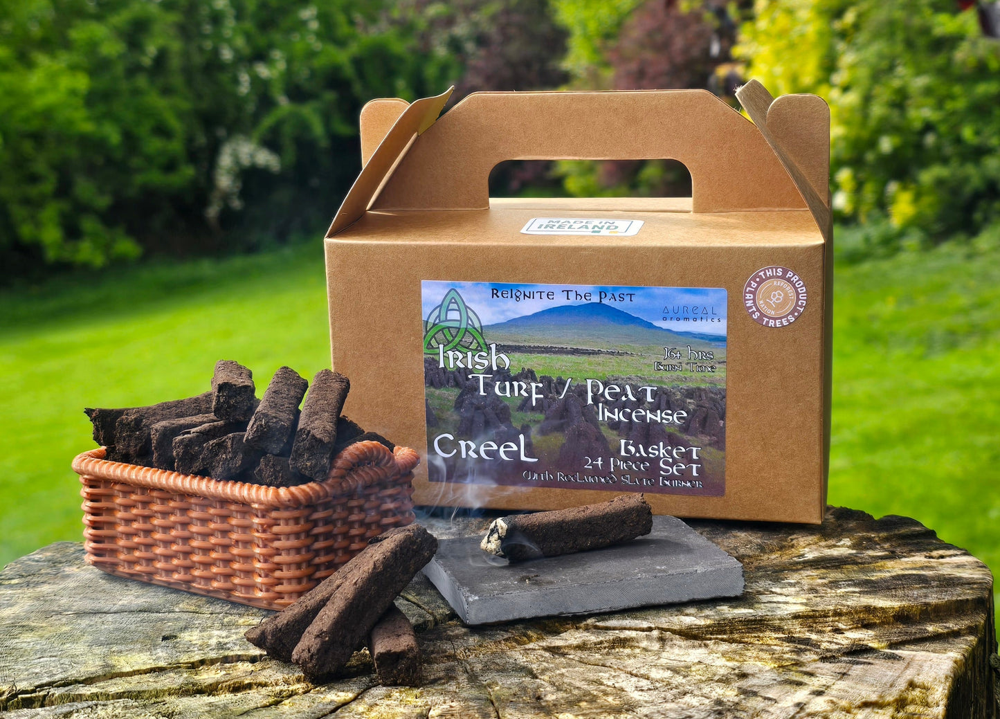Irish Turf / Peat Incense 'Creel' Basket Set (24 pc) - The smell of Ancient Ireland