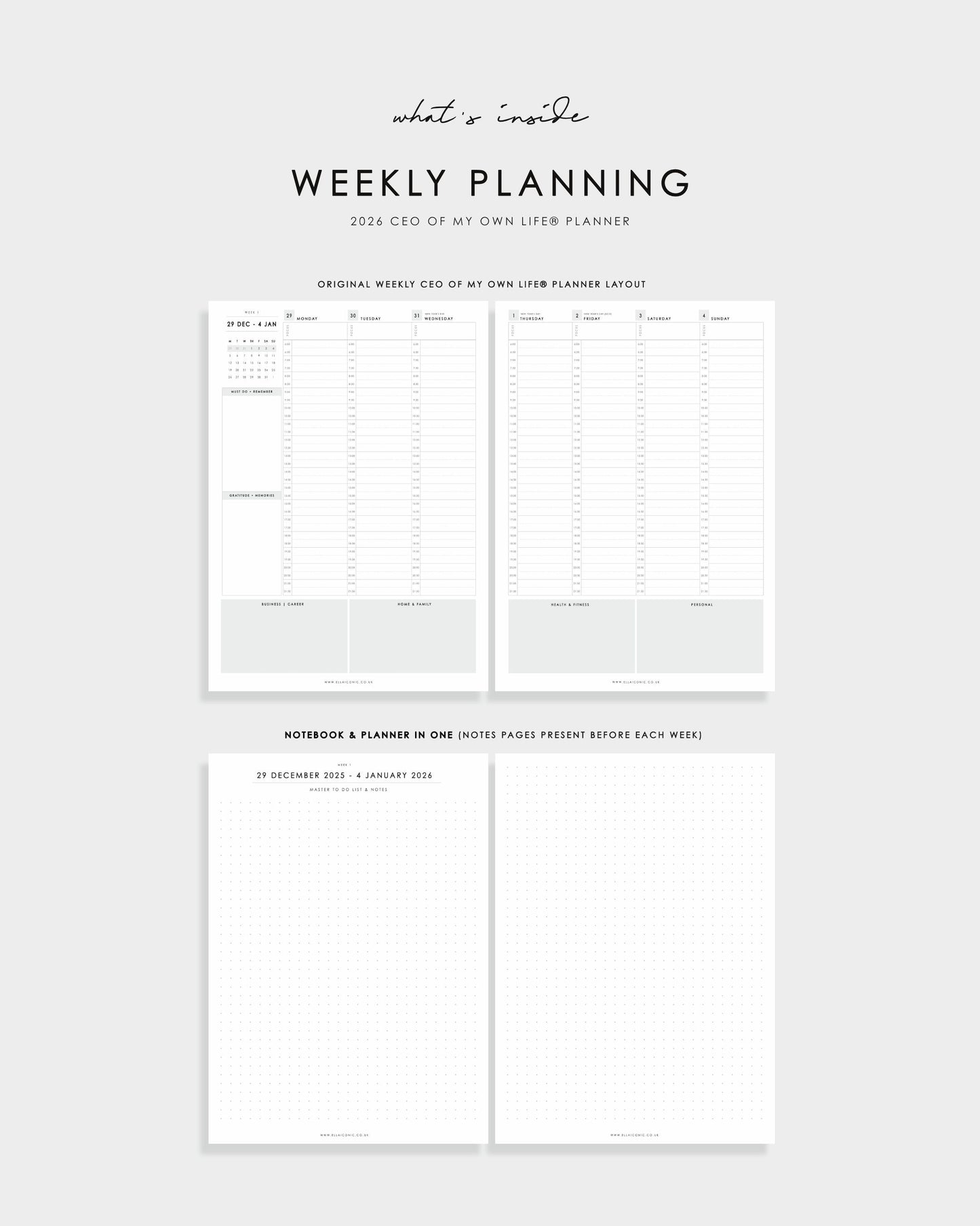2026 Weekly Life Planner • CEO of My Own Life® • Dot Luxe