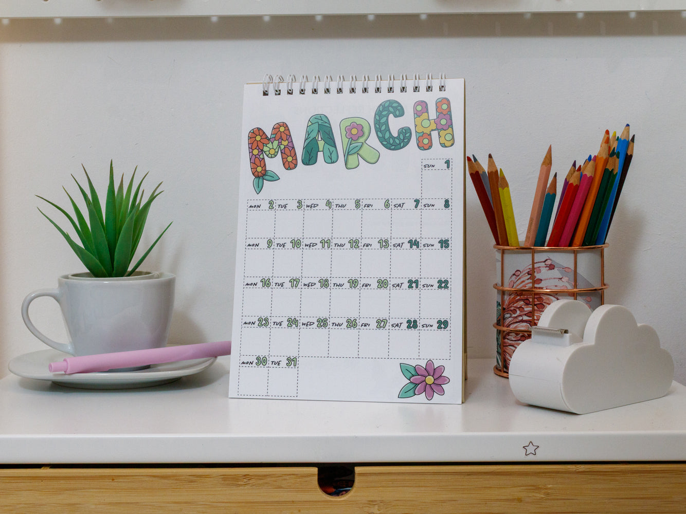 2026 Colourful Desk Calendar with Journal Prompts