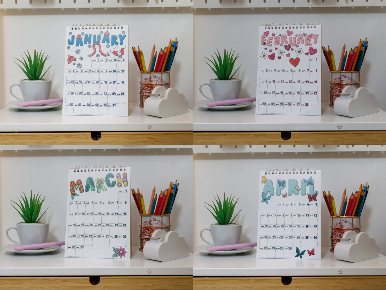 2026 Colourful Desk Calendar with Journal Prompts