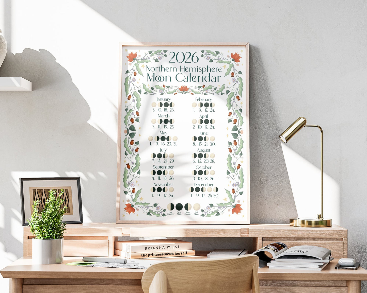 2026 Moon Calendar - A3 Print - Northern Hemisphere