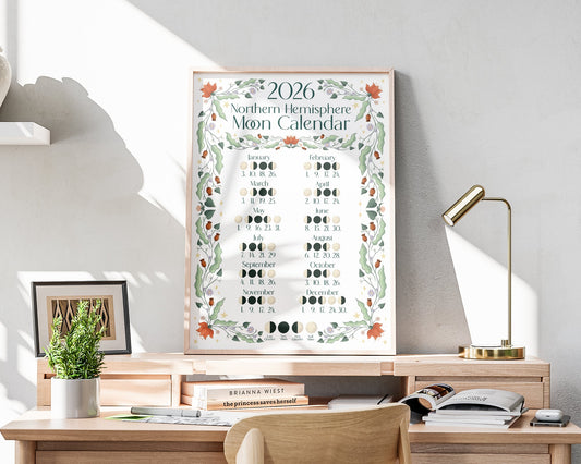 2026 Moon Calendar - A3 Print - Northern Hemisphere