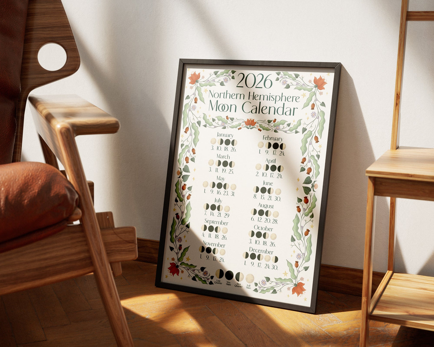 2026 Moon Calendar - A3 Print - Northern Hemisphere