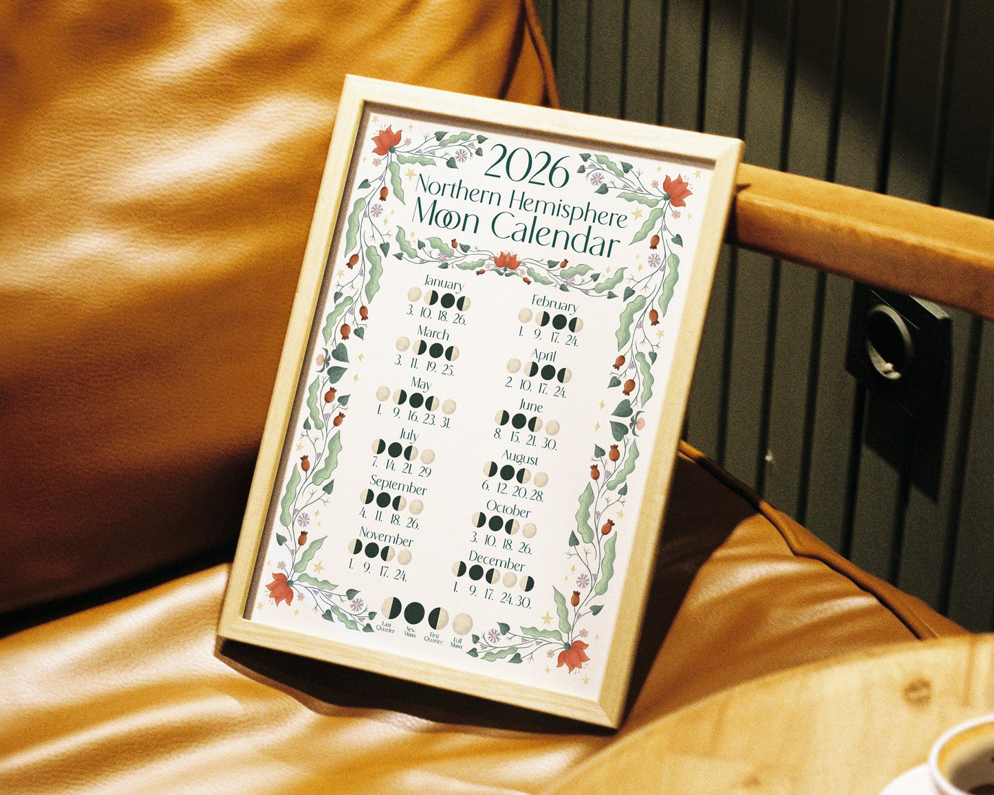2026 Moon Calendar - A4 Print - Northern Hemisphere