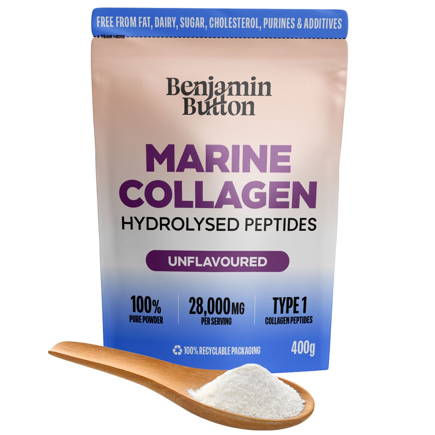Benjamin Button Marine Collagen Peptides Powder - 400g - Unflavoured