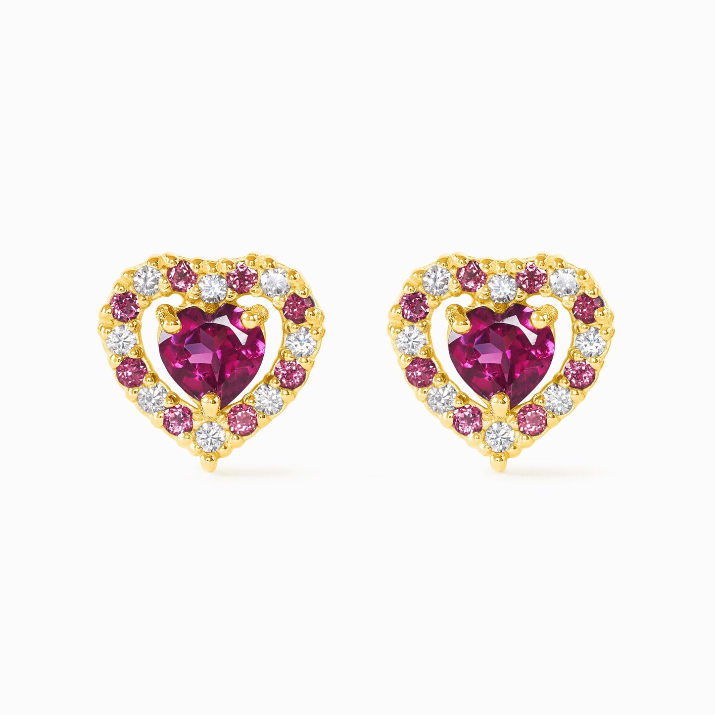 Red Heart Rhodolite Garnet Stud Earrings in 18k Gold Vermeil