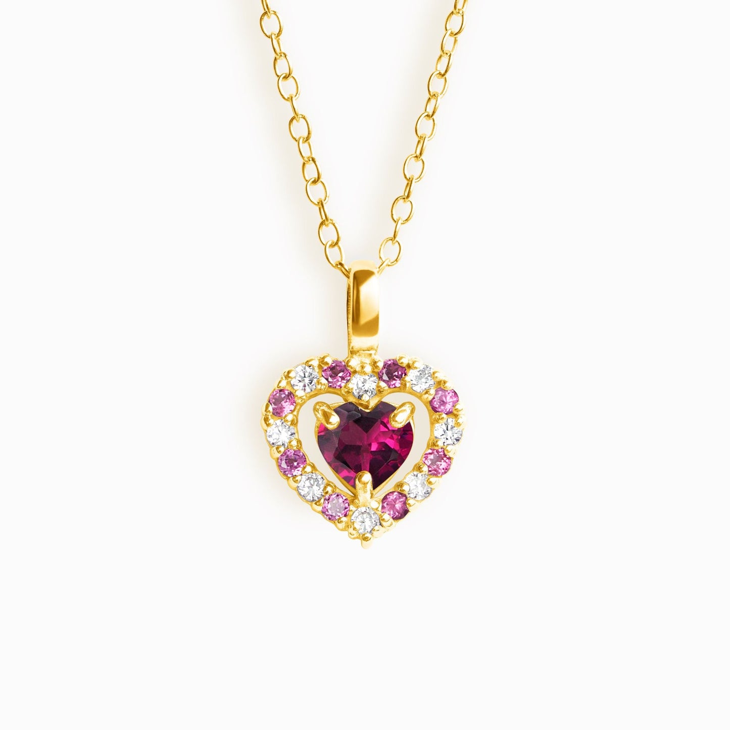 Red Heart Rhodolite Garnet Pendant Necklace in 18k Gold Vermeil