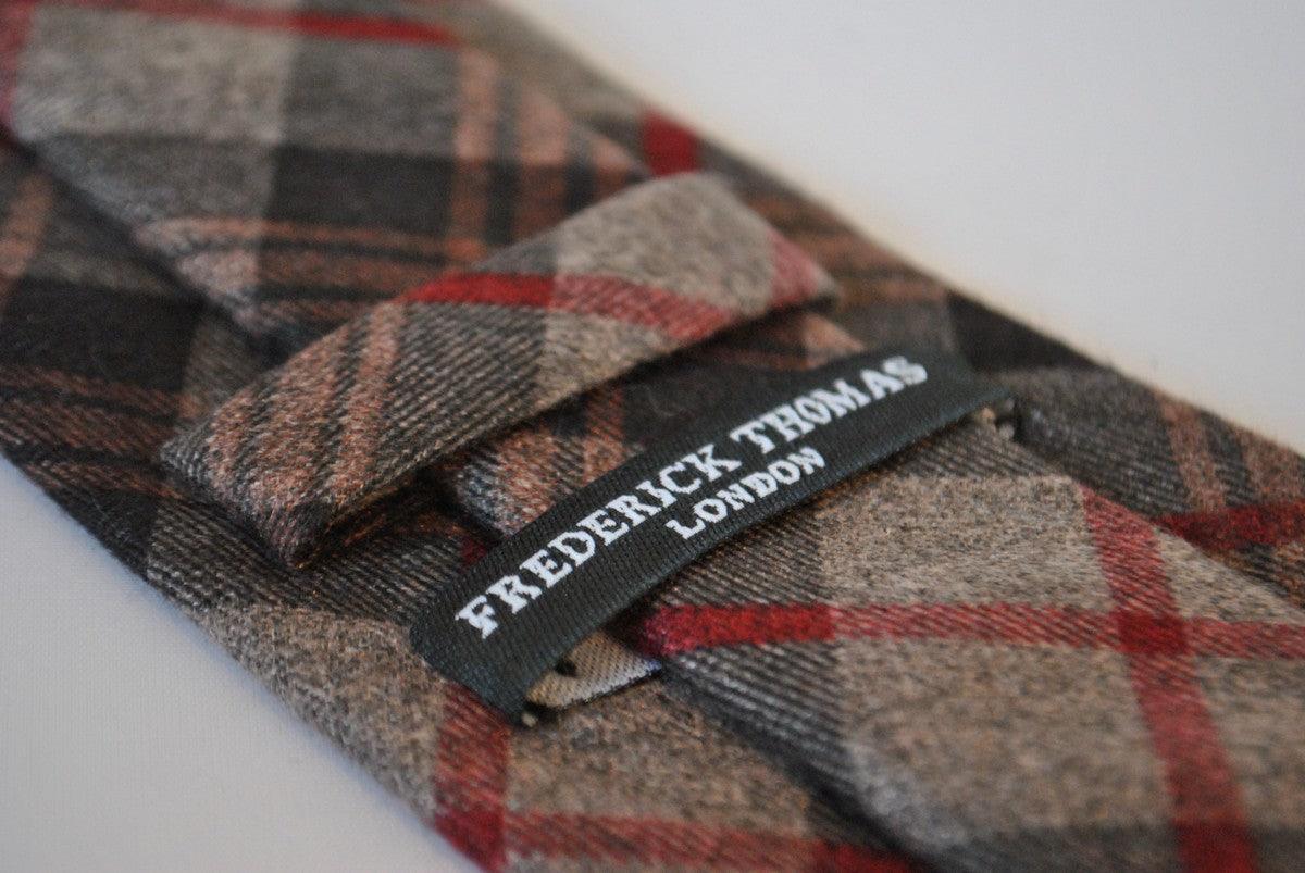 brown and red check tweed wool tie