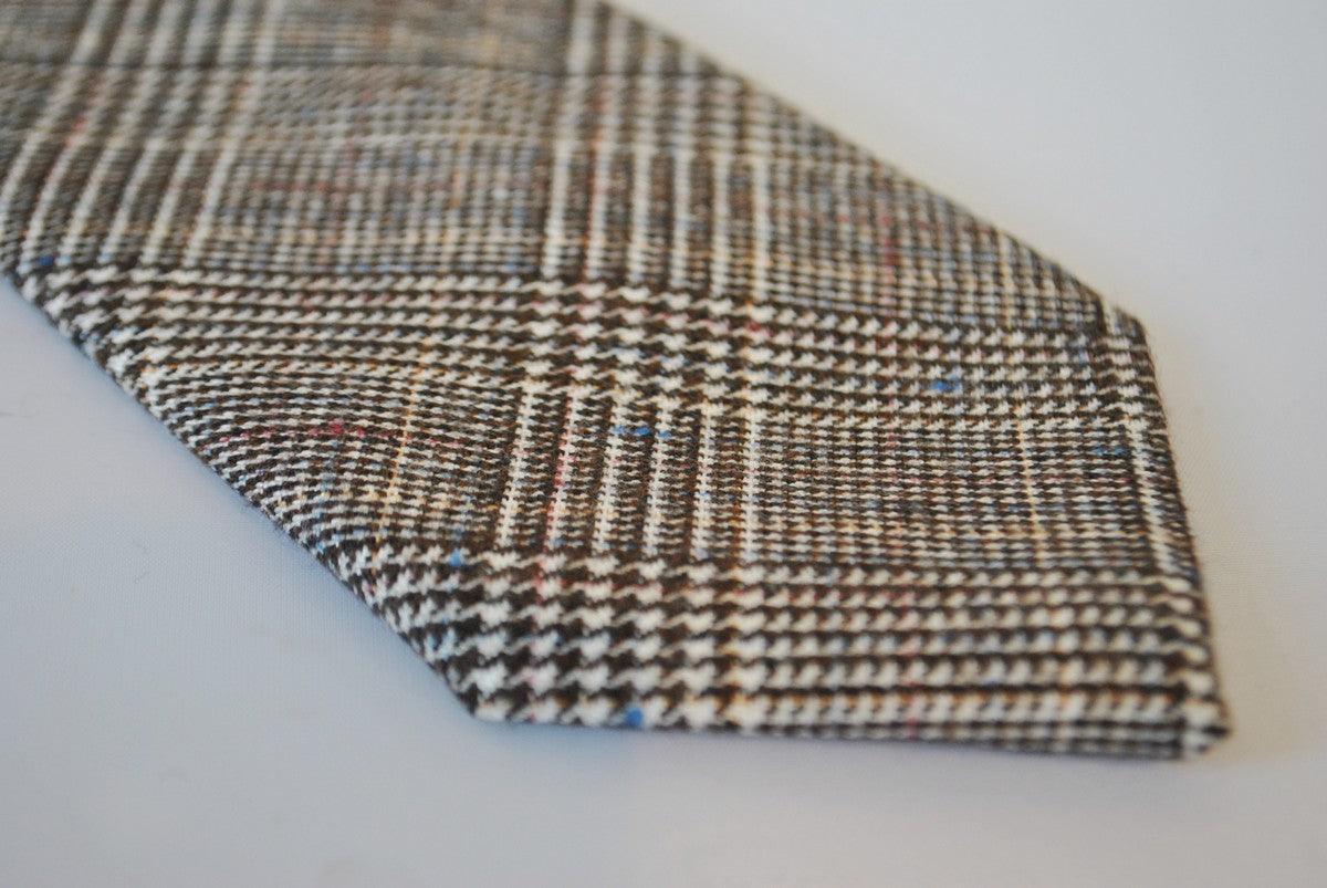 brown, blue, pink and red check tweed wool tie