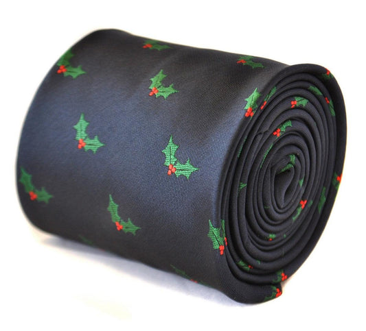 christmas range - navy christmas tie with holly design