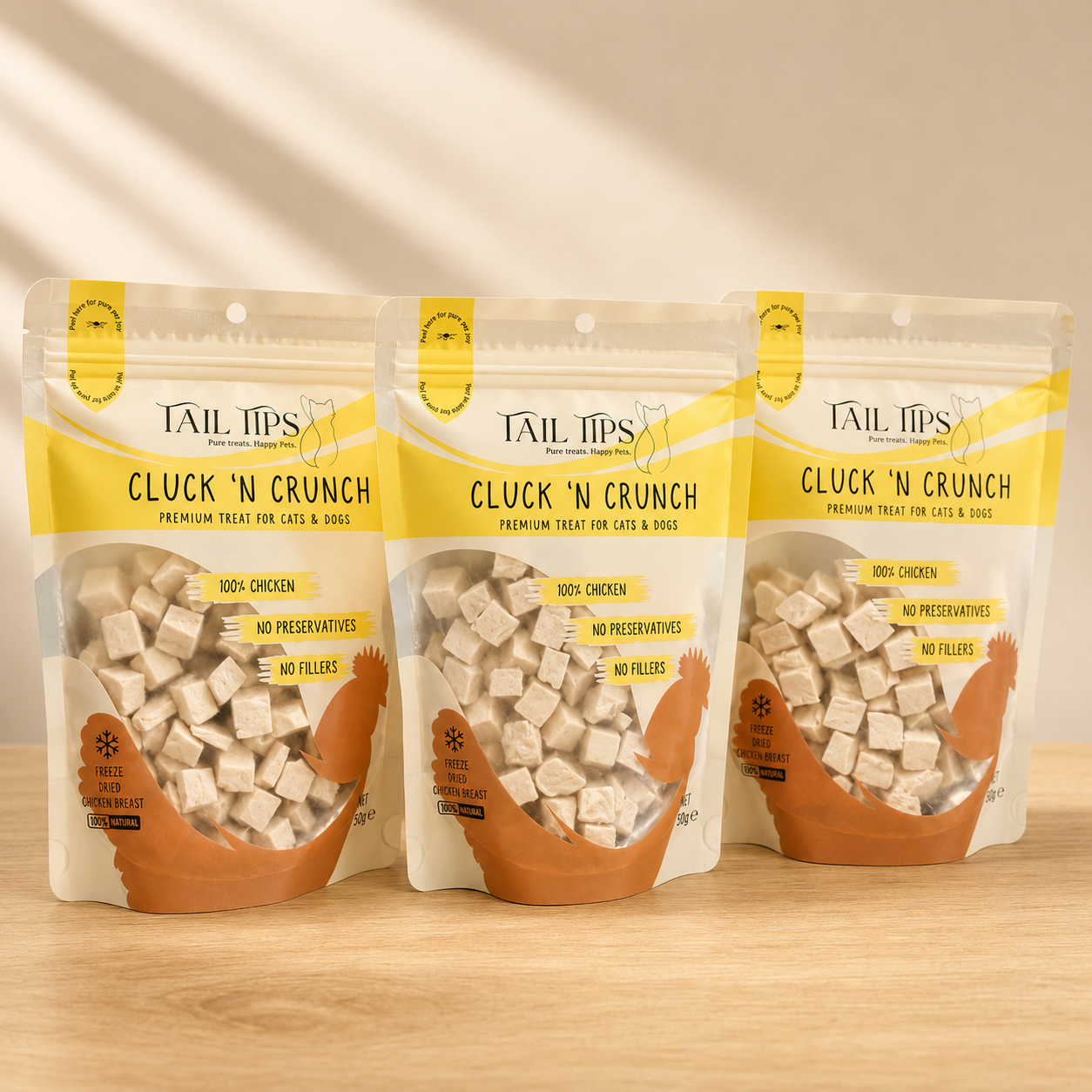 Cluck & Crunch - 100% Freeze-Dried Chicken Treats | Pure & Natural | Tail Tips UK | 50g pack
