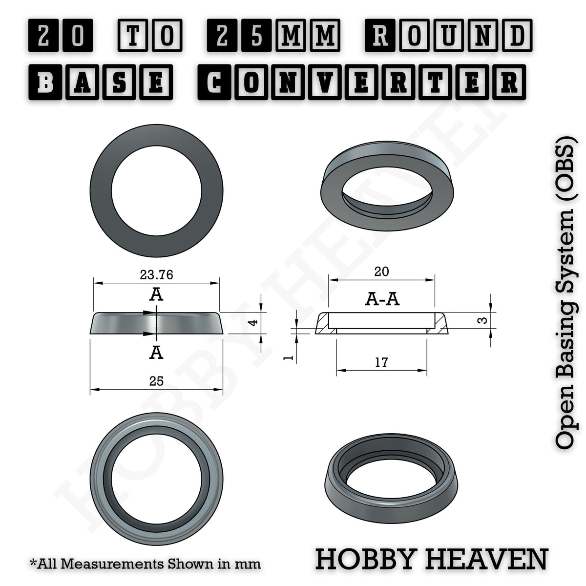Round to Round Base Converters 3D Print Full Range