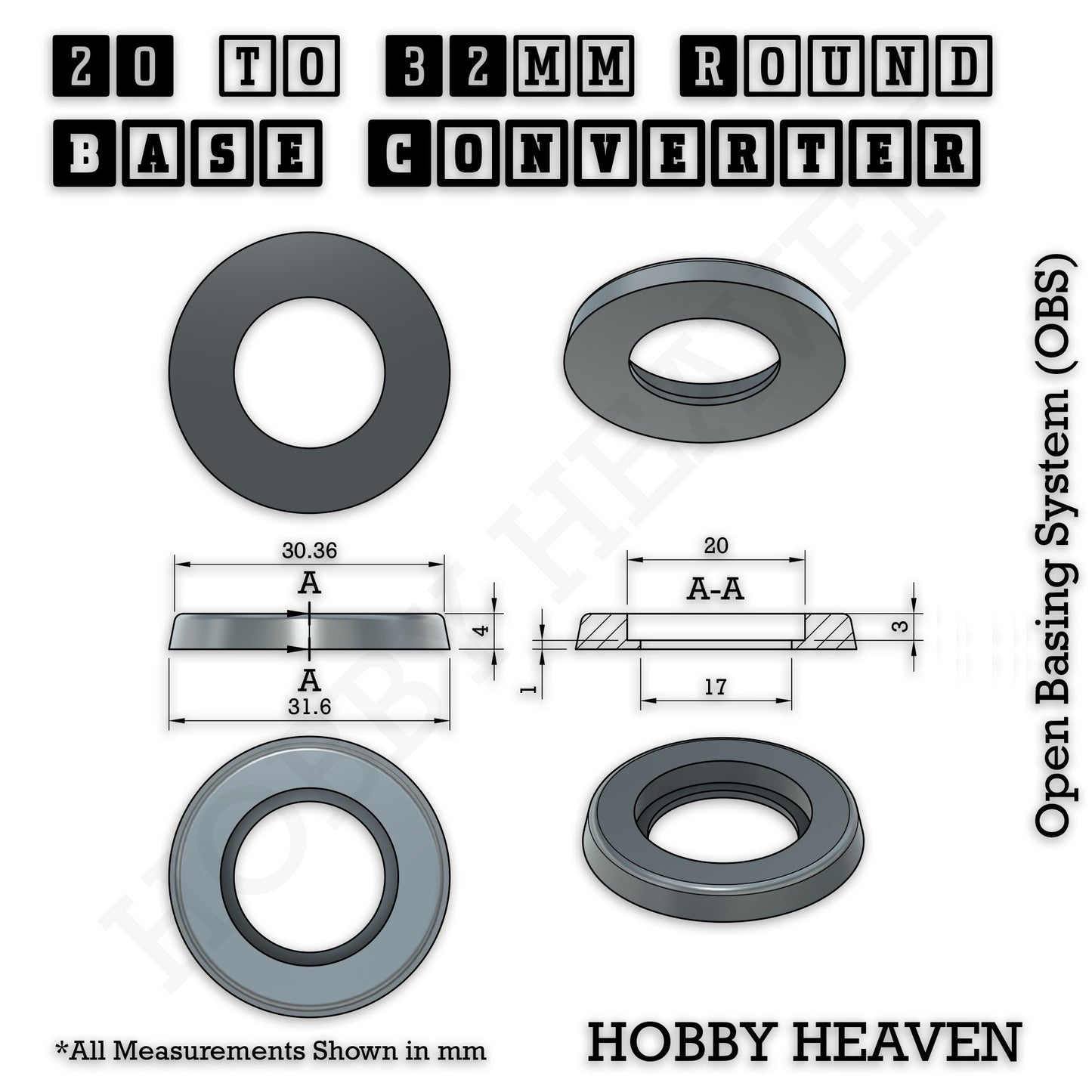 Round to Round Base Converters 3D Print Full Range