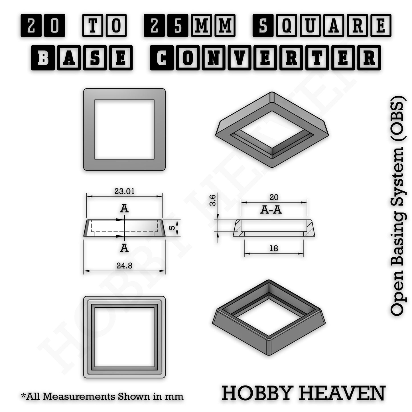 Square to Square Base Converters 3D Print Full Range