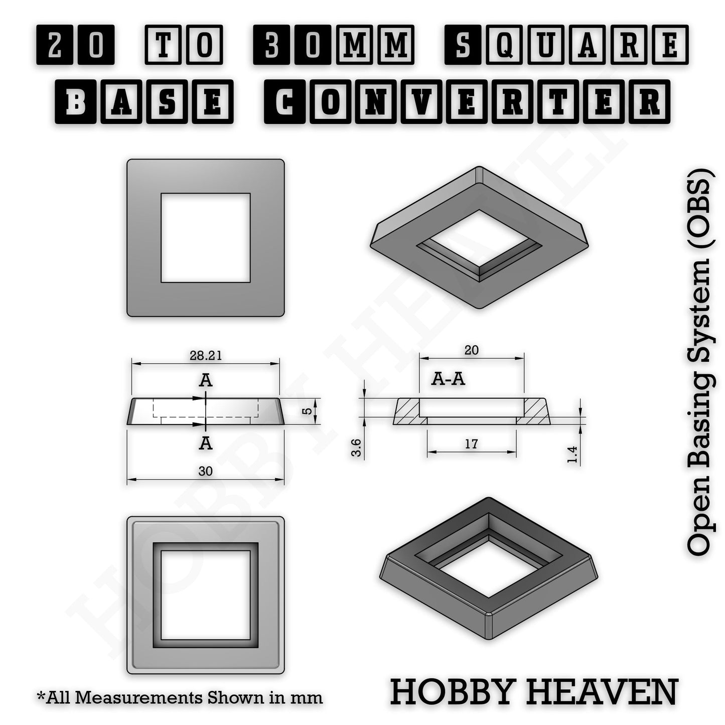 Square to Square Base Converters 3D Print Full Range