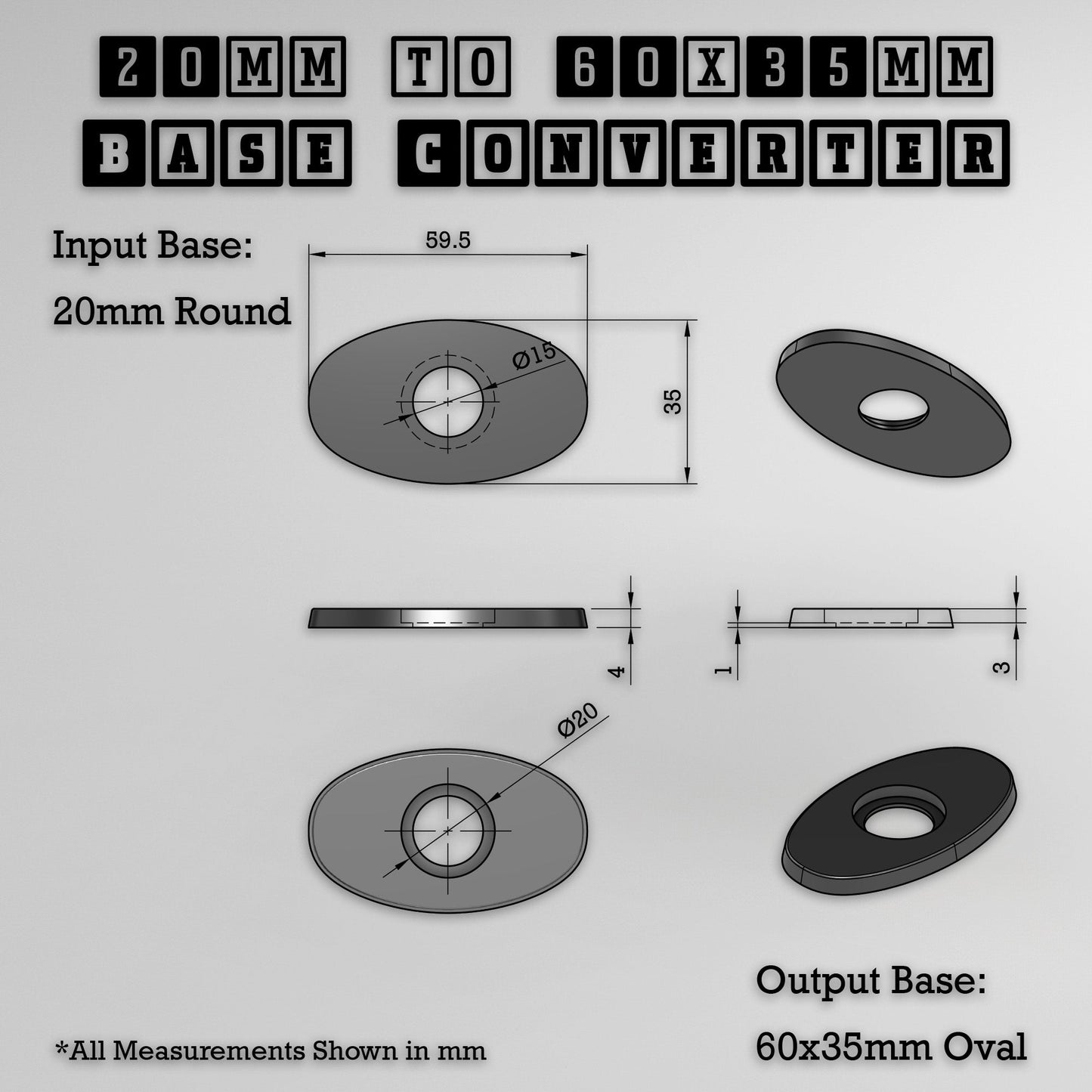 Round To Oval Bases Size Converters 3d Print Full Range