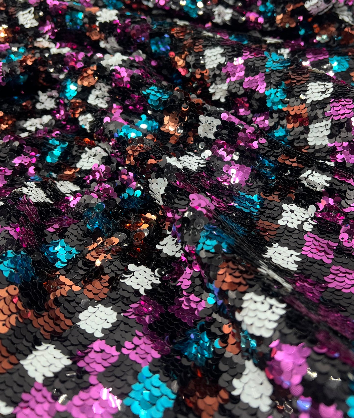 Multi Colour Sequin Detail Textured Mesh Stretch Fabric