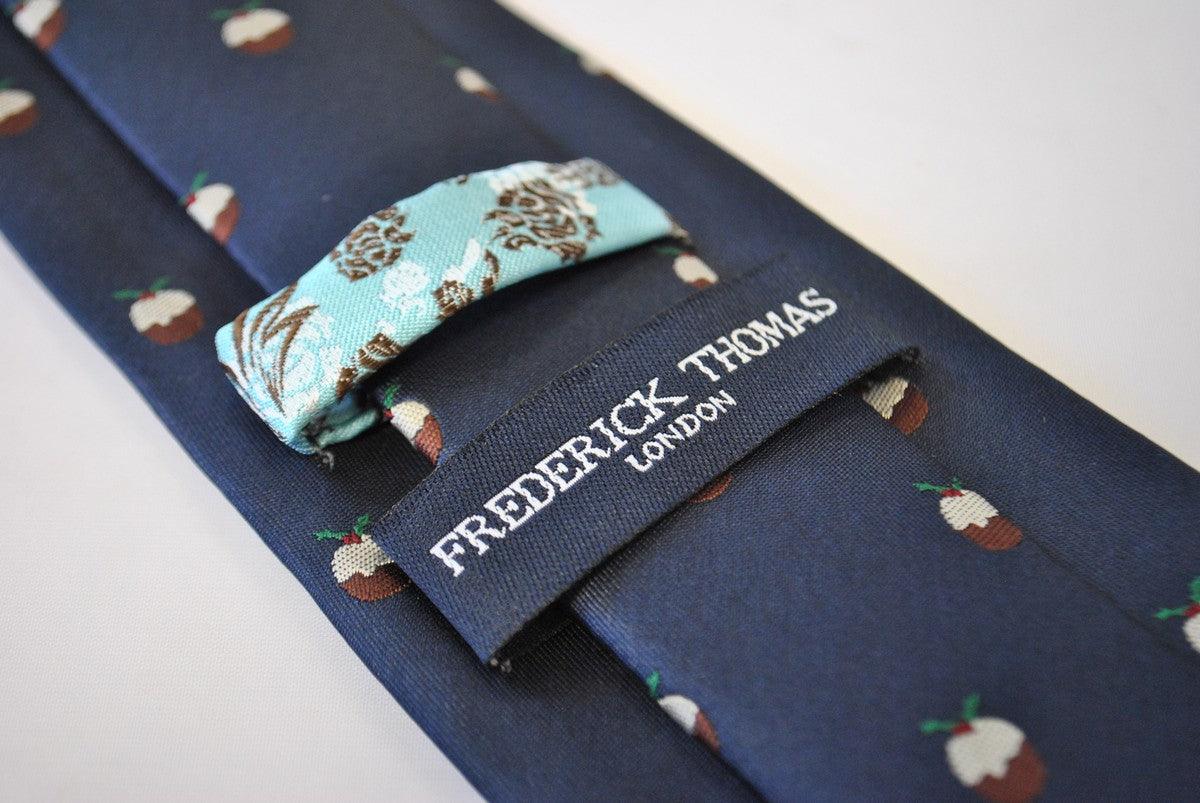 christmas range - navy christmas tie with christmas pudding design