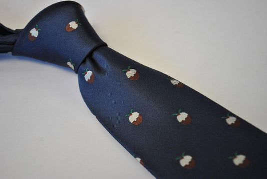 christmas range - navy christmas tie with christmas pudding design