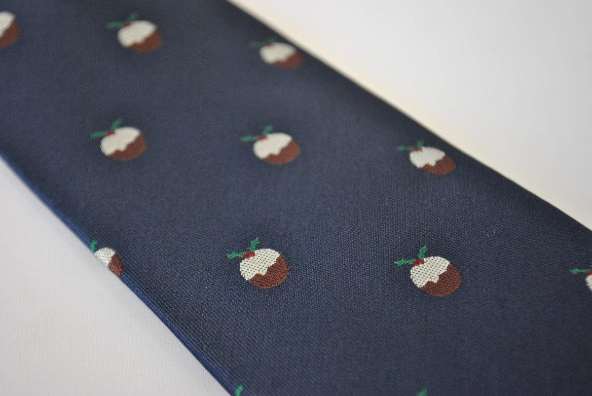 christmas range - navy christmas tie with christmas pudding design