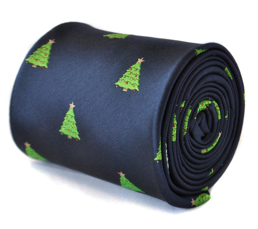 christmas range - navy tie with christmas tree design