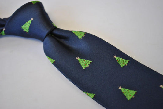 christmas range - navy tie with christmas tree design