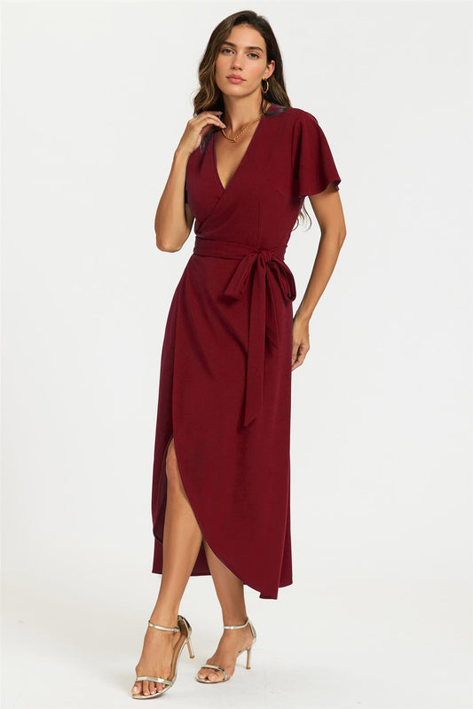 Wrap Maxi Dress In Wine