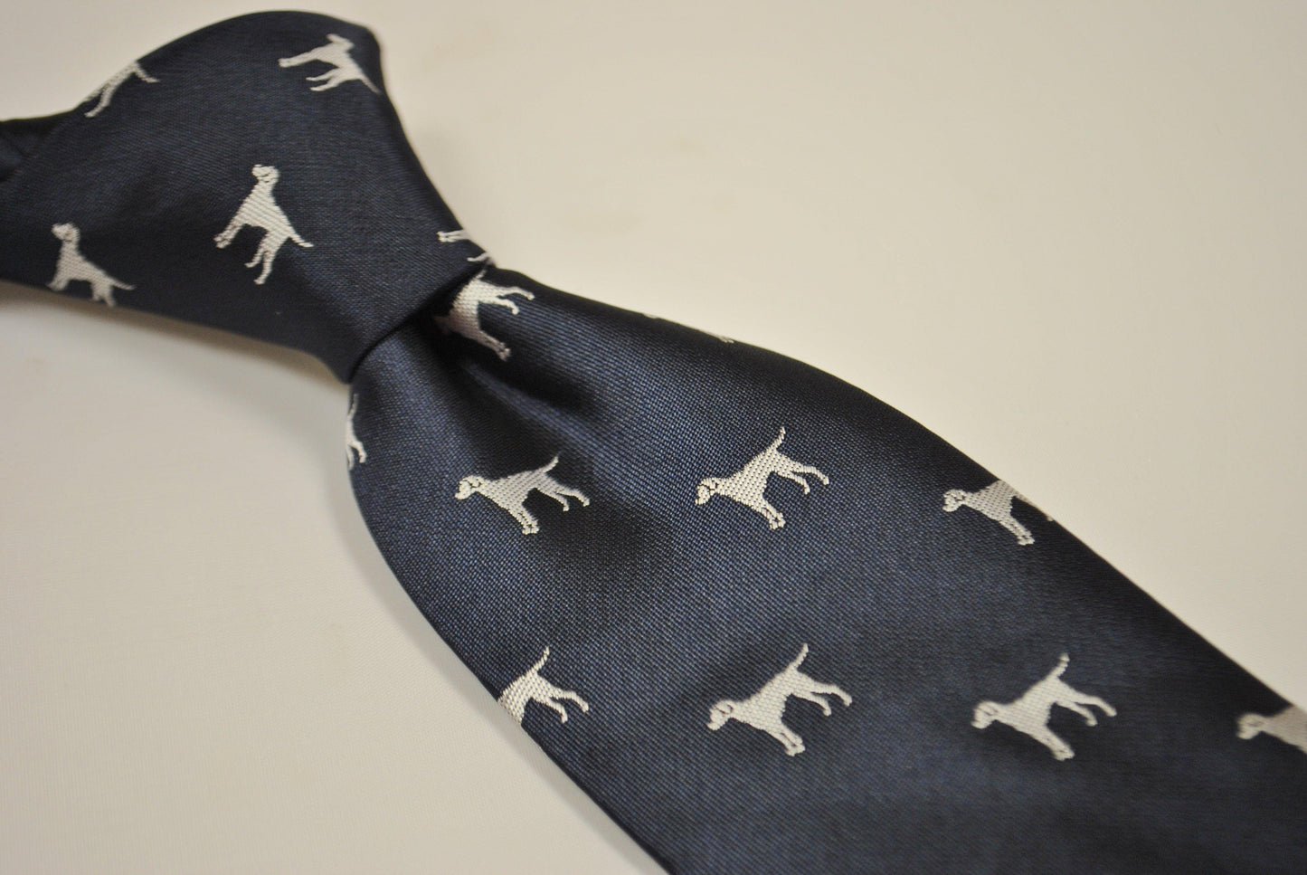black tie with white dog silhouette design