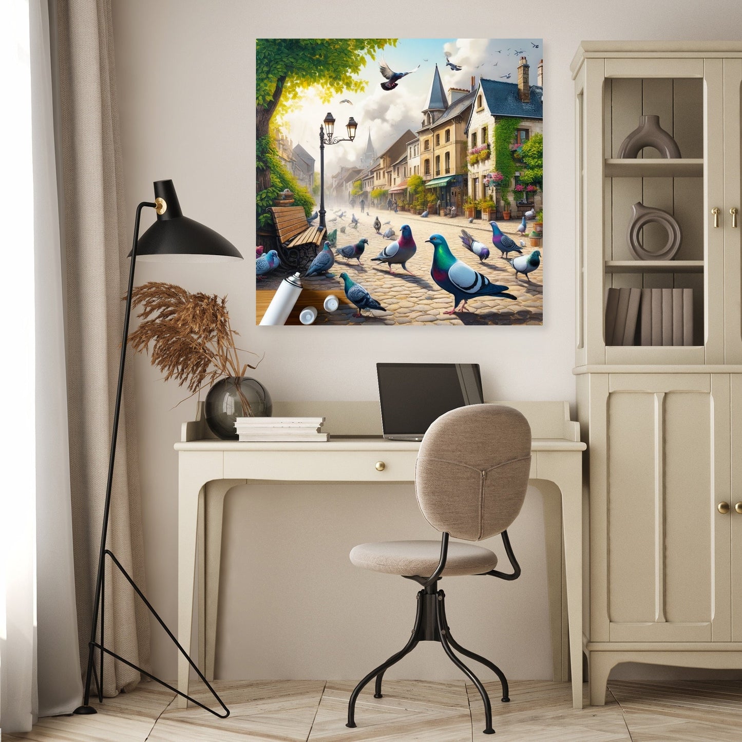 Pigeons in Town Square Canvas