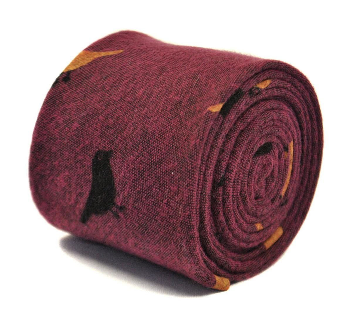 dark pink cotton tie with bird design