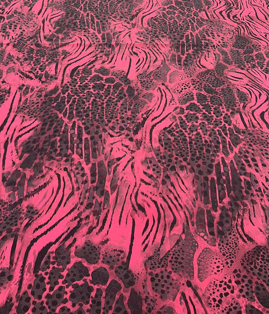 Hot Pink Animal Compact Crepe Fabric 2 Way Stretch