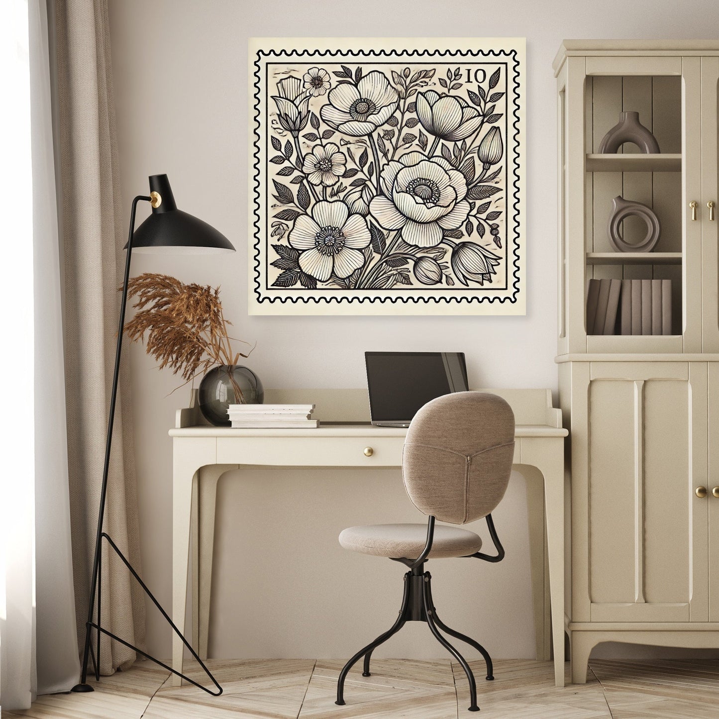Floral Stamp Line Art Canvas