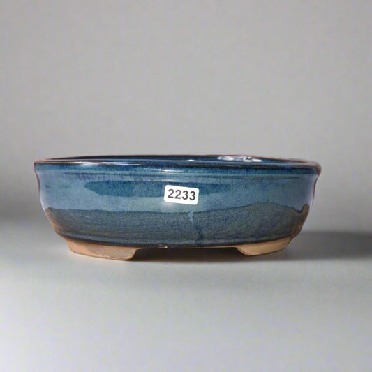 21cm Glazed Bonsai Pot | Oval | 21cm x 16cm x 7cm | Blue