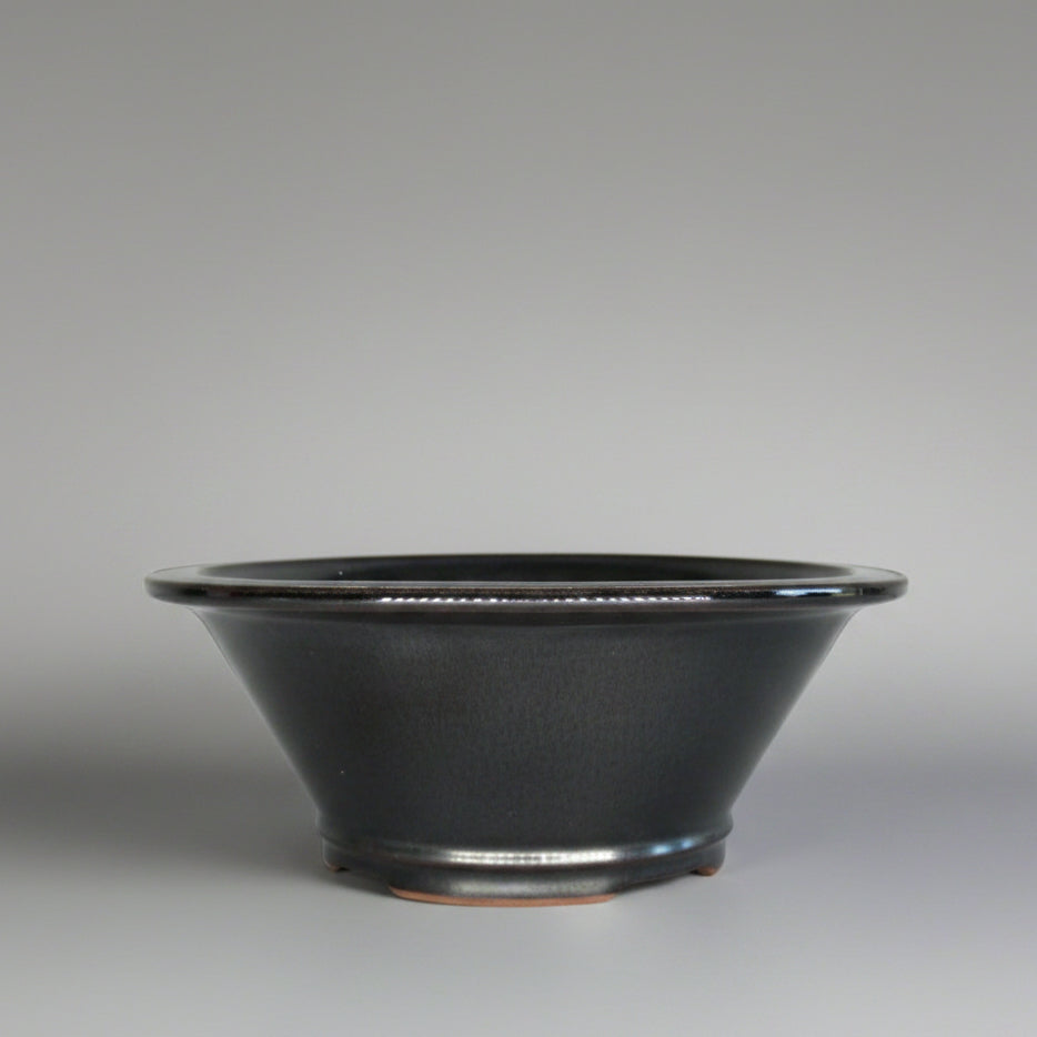 21cm Glazed Bonsai Pot | Round | 21cm x 9cm | Black / Silver