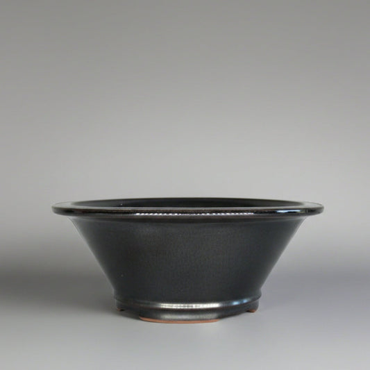 21cm Glazed Bonsai Pot | Round | 21cm x 9cm | Black / Silver