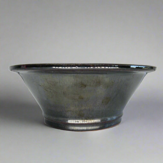 21cm Glazed Bonsai Pot | Round | 21cm x 9cm | Black / Silver