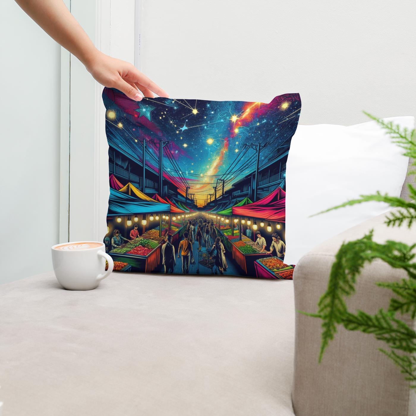 Pop Art Night Bazaar Cotton Cushion