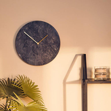 30cm Dia Black Marble Wall Clock | Lamonte