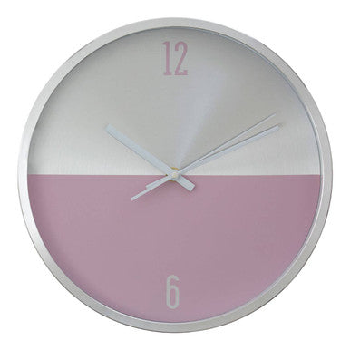 30cm Dia Silver and Pink Finish Wall Clock | Elko