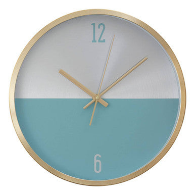 30cm Dia Silver Gold and Blue Finish Wall Clock | Elko