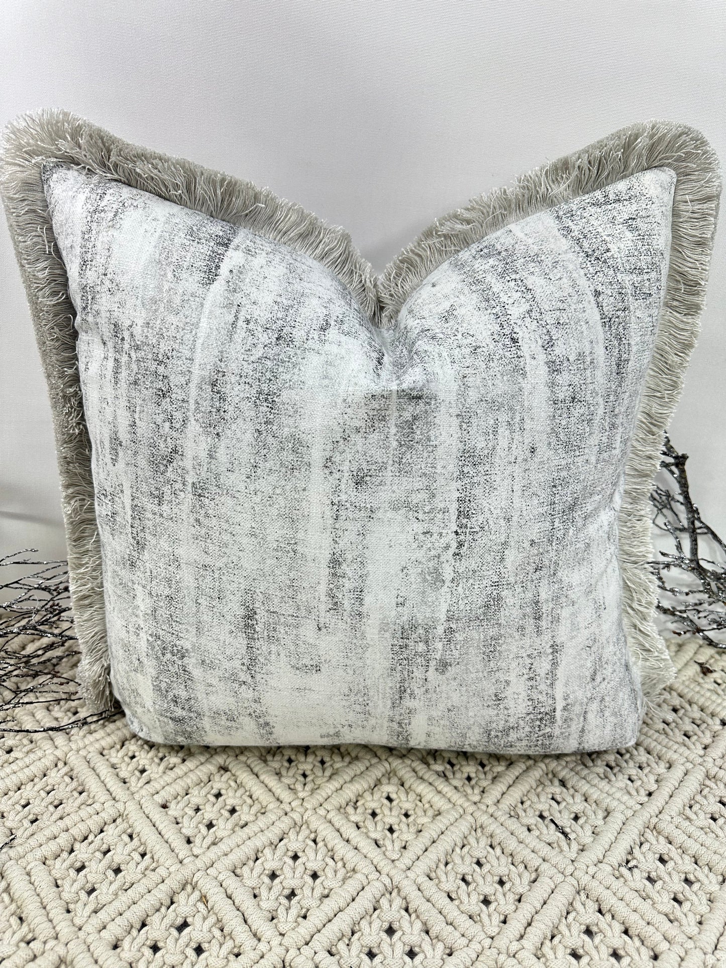 The Couture Cushion - The Fringed Silver Anderson - Style No. 175