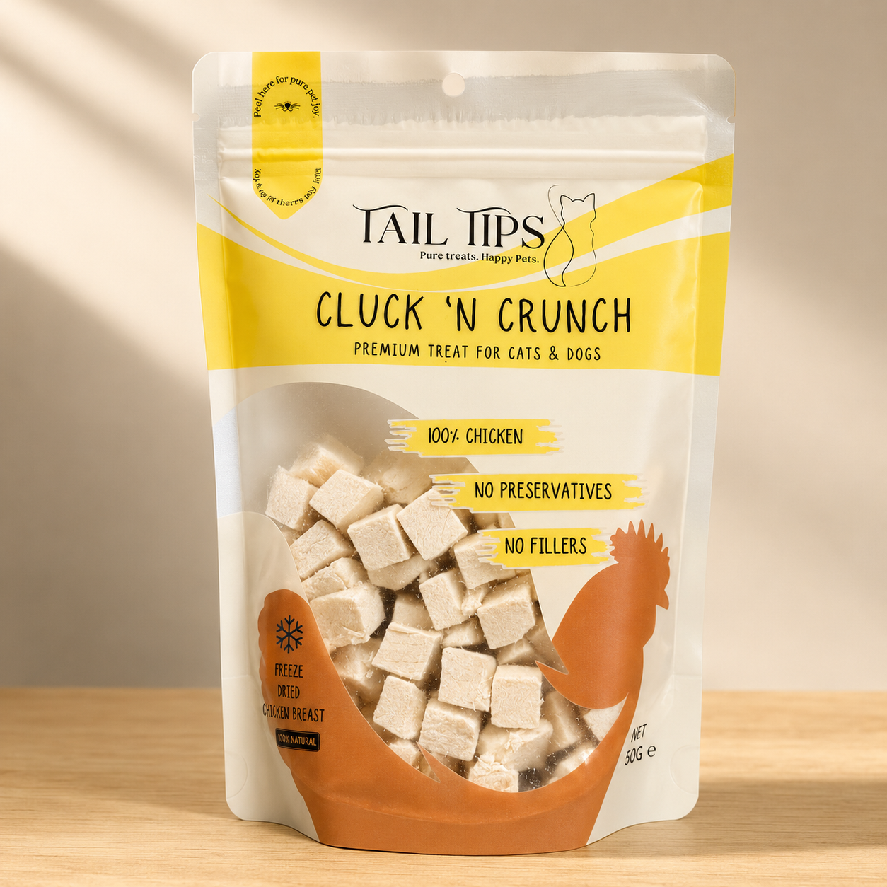Cluck & Crunch - 100% Freeze-Dried Chicken Treats | Pure & Natural | Tail Tips UK | 50g pack