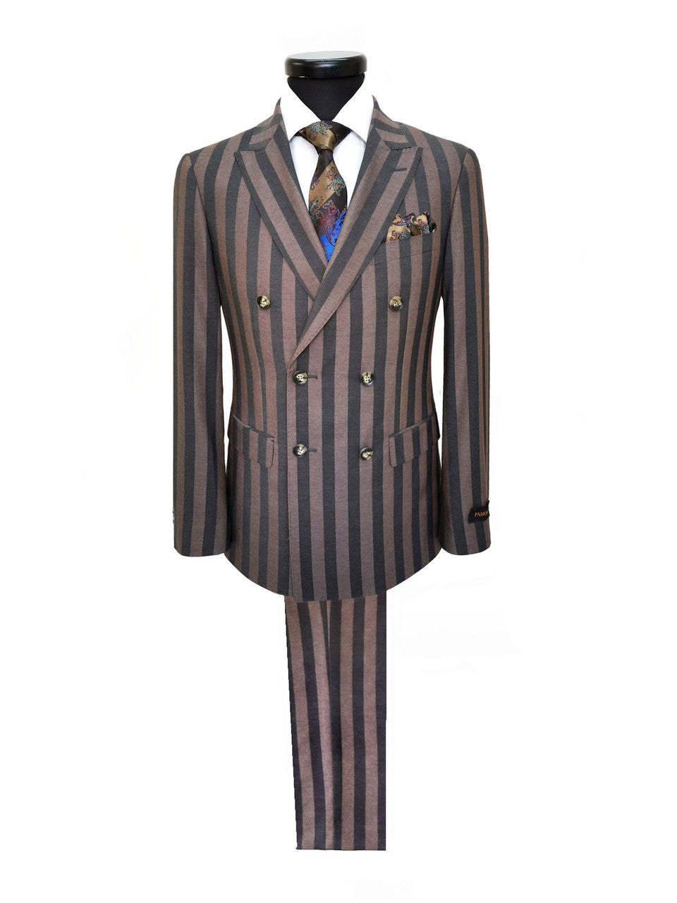 Brown Bold Stripe Double Breasted Suit